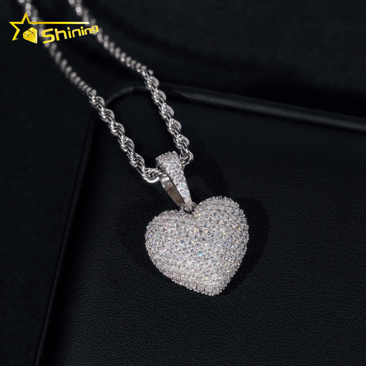 No Tarrifs USA Warehouse Stocks GRA Cert 925 Sterling Silver Hip Hop Iced Out VVS Moissanite Diamond Heart Pendant