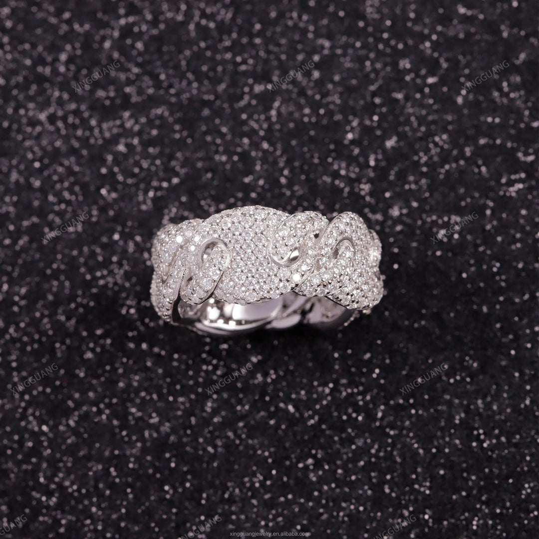 XingGuang Hot Sale Fashion Rings S925 Sterling Silver Pig Nose Rings Hip Hop Pass Diamond Test VVS Moissanite Cuban Ring