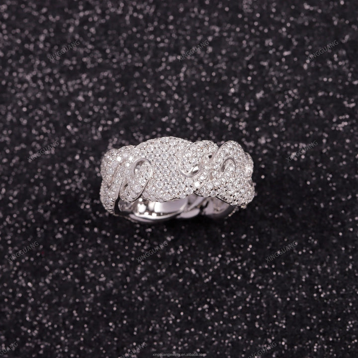 XingGuang Hot Sale Fashion Rings S925 Sterling Silver Pig Nose Rings Hip Hop Pass Diamond Test VVS Moissanite Cuban Ring