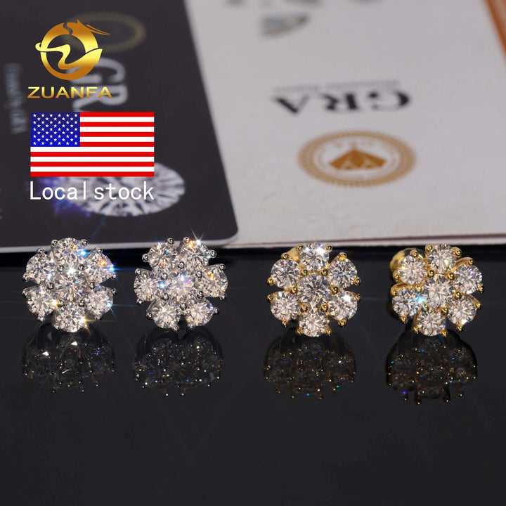Pass Diamond Tester 925 Sterling Silver High Quality Ready to Ship Snowflake Men VVS Moissanite Earrings
