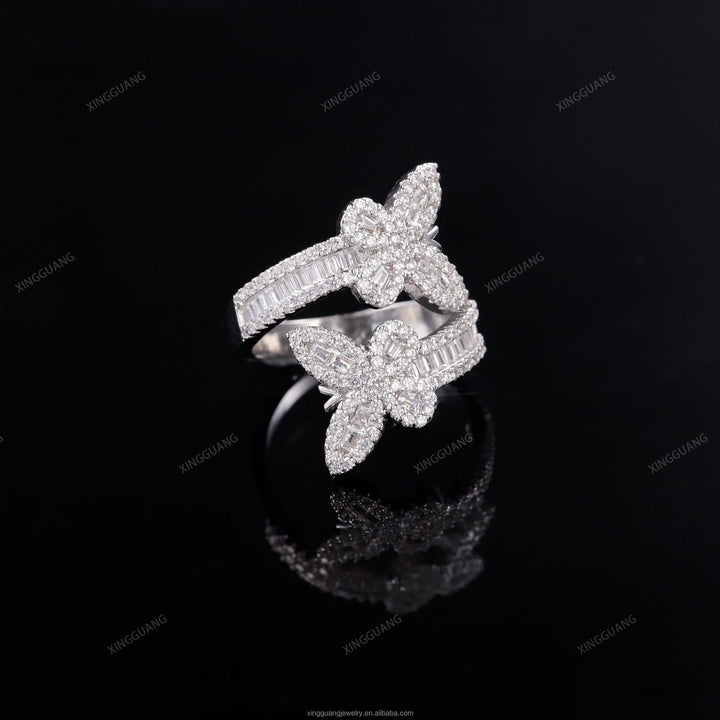 Ice Out Fashion Butterfly Moissanite Ring S925 Sterling Silver VVS Bling Diamond Ring for Men Women Shining Hip Hop Cuban Ring