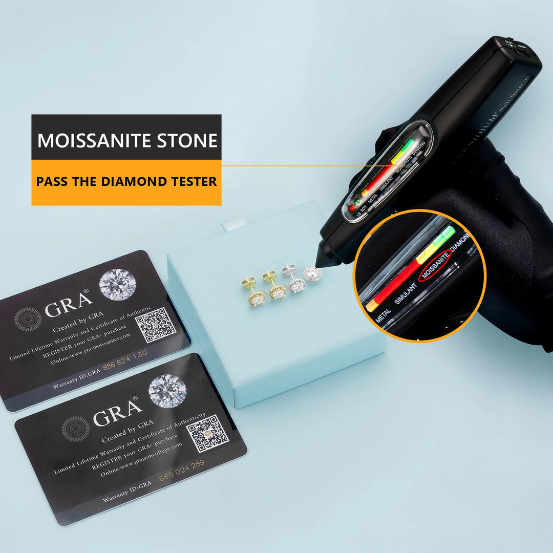 VVS Moissanite GRA Certified 14K 925 Sterling Silver Halo Stud Earrings