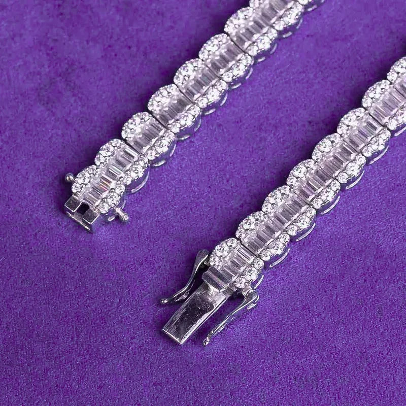 Wholesale Hip Hop Fine Jewelry 7MM 8MM VVS Moissanite Men's Baguette Tennis Chain With 925 Sterling Silver Pass Diamond Tester