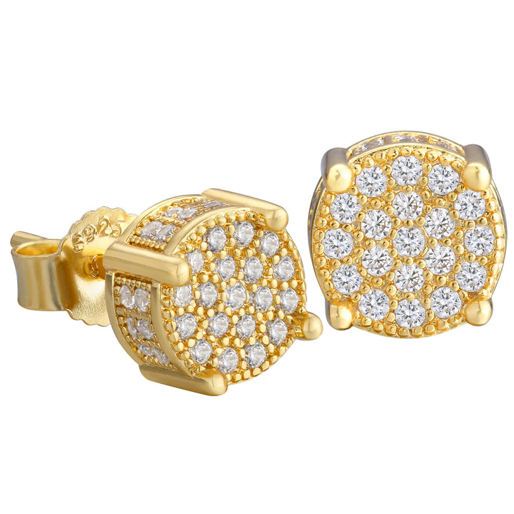 14K CZ Diamond 925 Sterling Silver Round Stud Earrings
