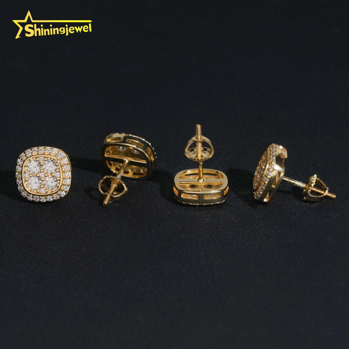 USA Local Shipping Iced Out Hip Hop 10mm Earring Pass Diamond Test Moissanite Gold Plated S925 Screw Back Stud Earring