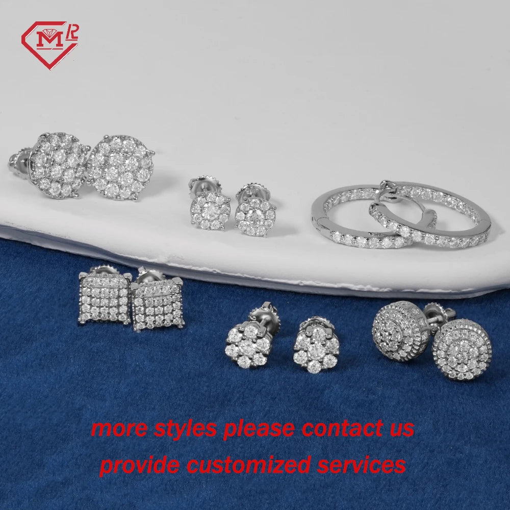 3 Days Shipment Zircon Earring 925 Silver 8mm 10mm VVS Diamond Moissanite Stud Earrings Men Women