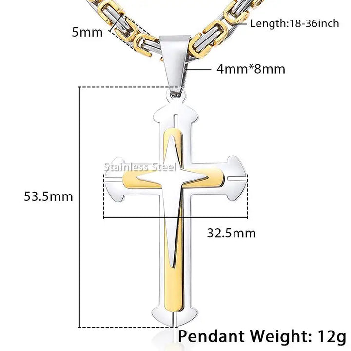 Men's Cross Necklace Gold Color Black Cross Pendant Stainless Steel Byzantine Chain Necklace 2024 Hip Hop Male Jewelry