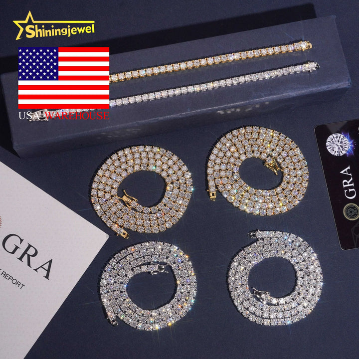 USA Warehouse Hot Selling 3mm Fast Delivery Pass Diamond Tester 925 Moissanite Tennis Bracelet Tennis Chain Moissanite