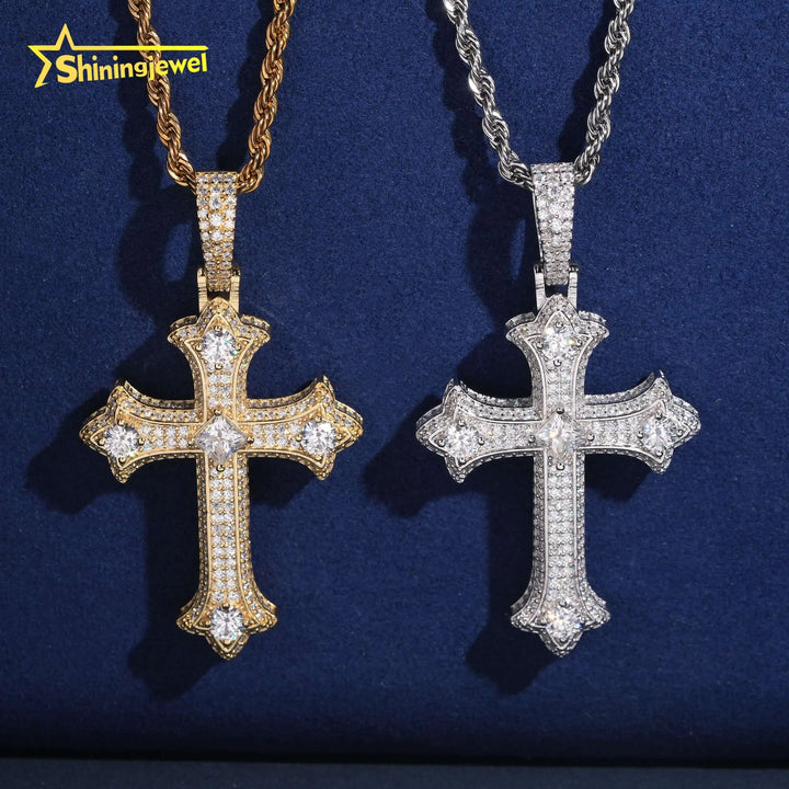 USA Warehouse Affordable Big Diamond 6mm Moissanite Cross Pendant Collection Hip Hop Iced Out Pendant Religious Jewelry