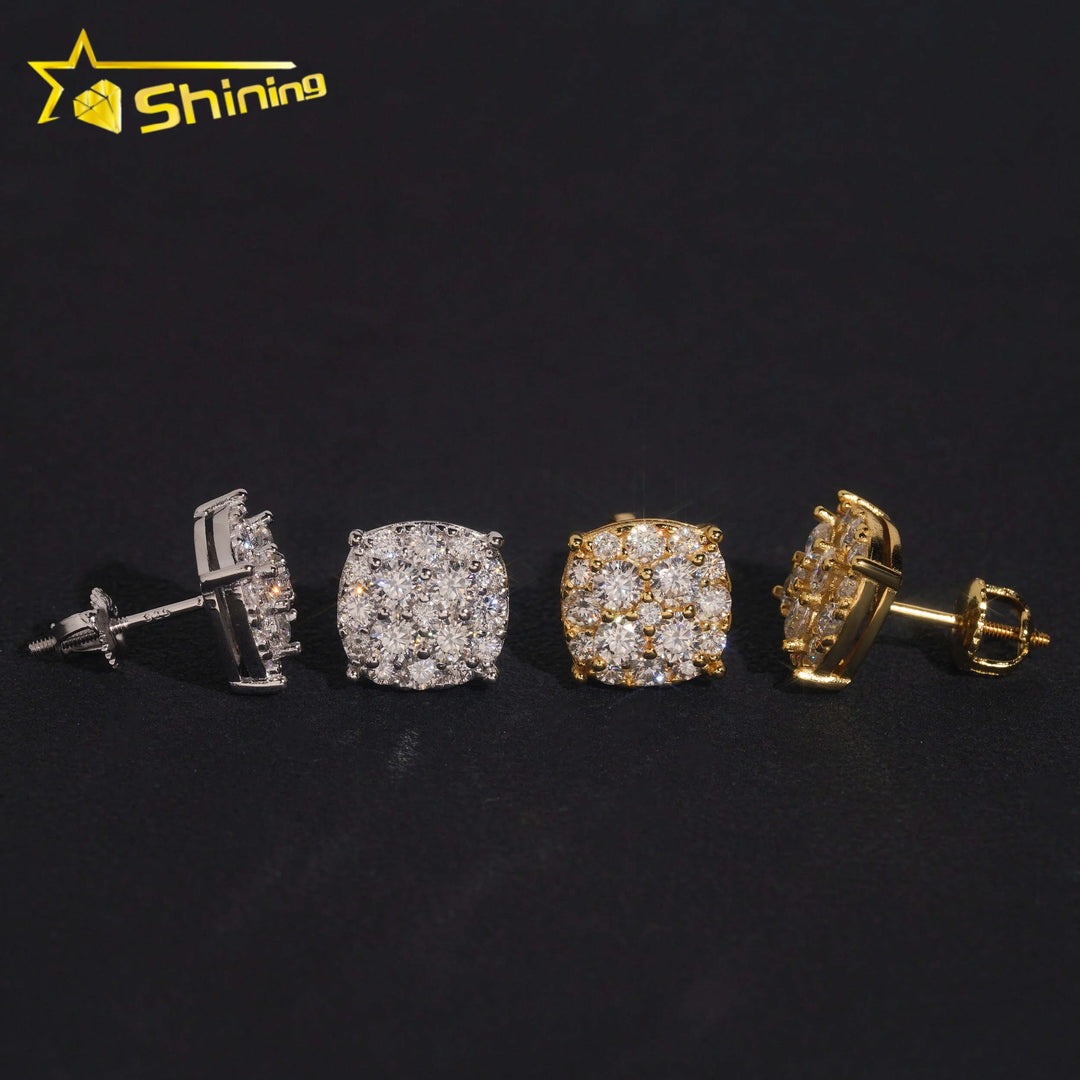 USA Warehouse Fast Shipping 10mm Iced Out Sparkling Earrings 925 Sterling Silver Moissanite Round Shape Screw Back Stud Earring