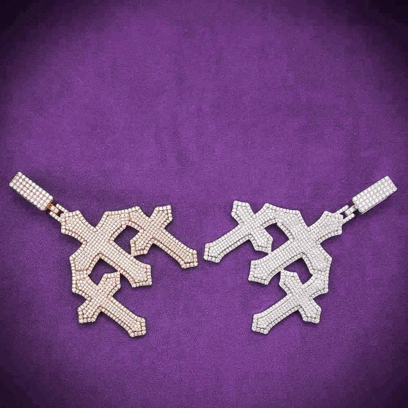 Hip Hop Fine Jewelry Passd Diamond Tester 925 Sterling Silver Iced Out VVS Moissanite Cluster Triple Cross Pendant for Men