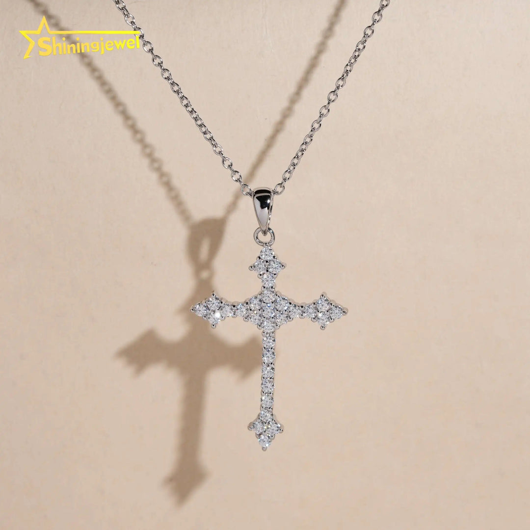 USA Warehouse 925 Silver Cross Pendant Moissanite Necklace Iced Out Men Women Fashion Cross Necklace Daily Wear