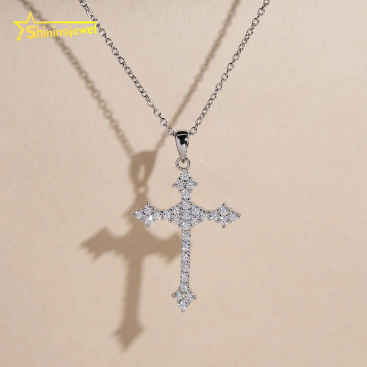 USA Warehouse 925 Silver Cross Pendant Moissanite Necklace Iced Out Men Women Fashion Cross Necklace Daily Wear