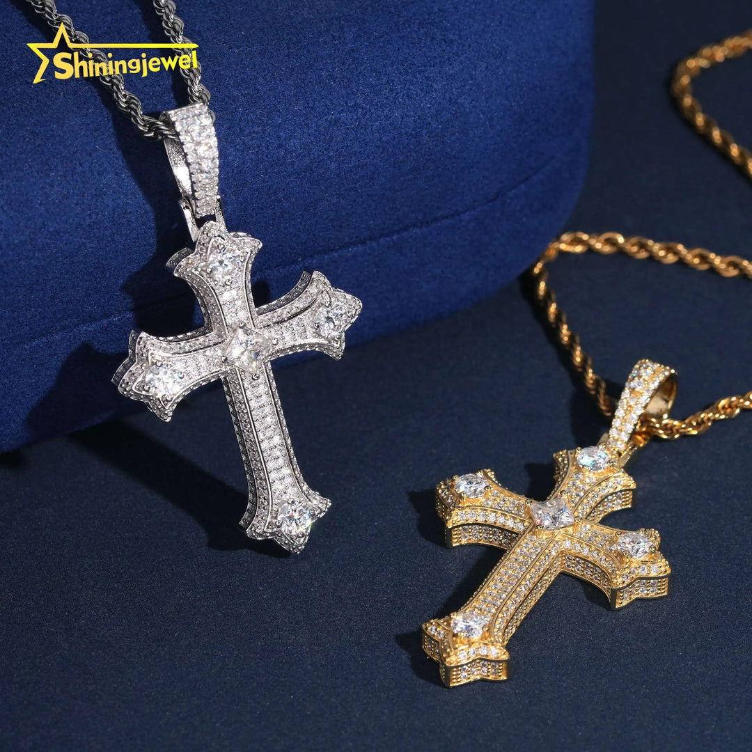 USA Warehouse Affordable Big Diamond 6mm Moissanite Cross Pendant Collection Hip Hop Iced Out Pendant Religious Jewelry