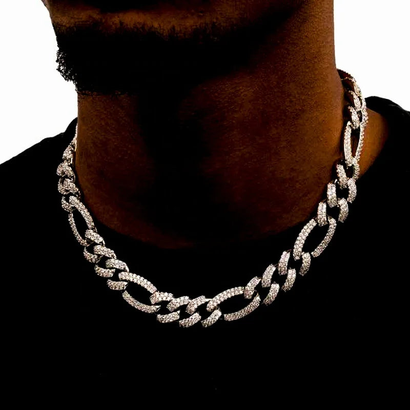 Hip Hop VVS Moissanite Men's GRA Iced Out Spiked Figaro Infinity Link Cuban Chain With 925 Sterling Silver Pass Diamond Tester