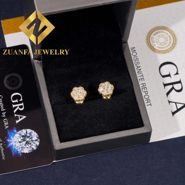 Sun Flower Stud Earring 925 Sterling Silver VVS Moissanite