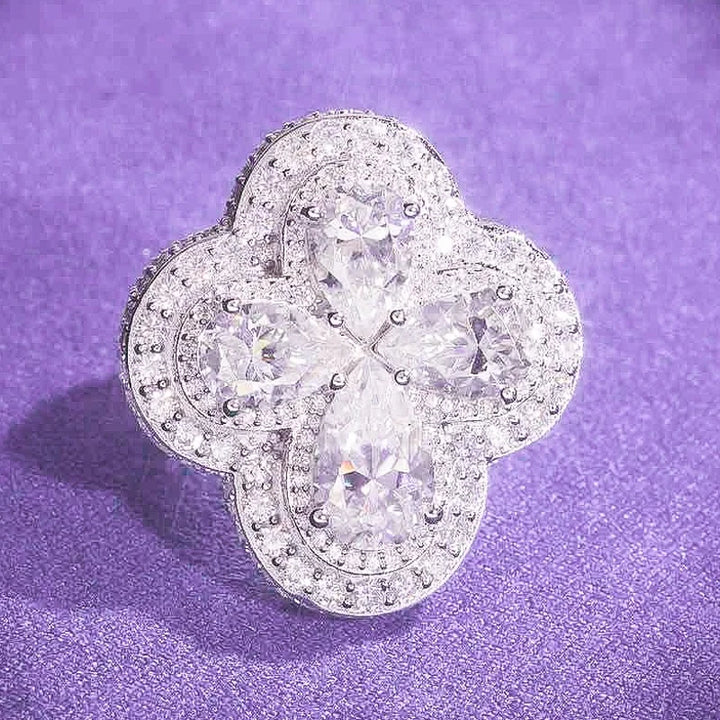 Pass Diamond Tester Hip Hop D Color VVS Bling Moissanite Four Leaf Clover Ring With 925 Sterling Silver GRA Women Men