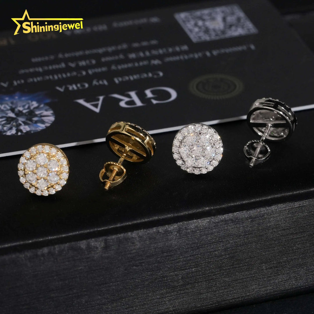 USA Local Stock Fast Shipping Fine Jewelry 925 Silver Earrings Screw Back Hip Hop Iced Out VVS Moissanite Stud Earrings