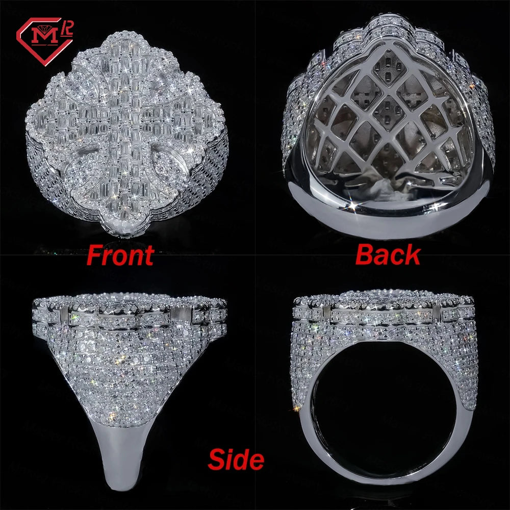 In Stock Hiphop Moissanite Ring Men Women Fine Jewelry Iced Out 925 Silver VVS Moissanite Diamond Cross Ring