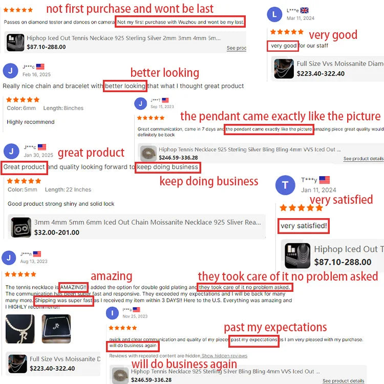 Local Stock 3MM 4MM Moissanite Tennis Chain Hiphop Jewelry 925 Silver Vvs Moissanite Tennis Necklaces