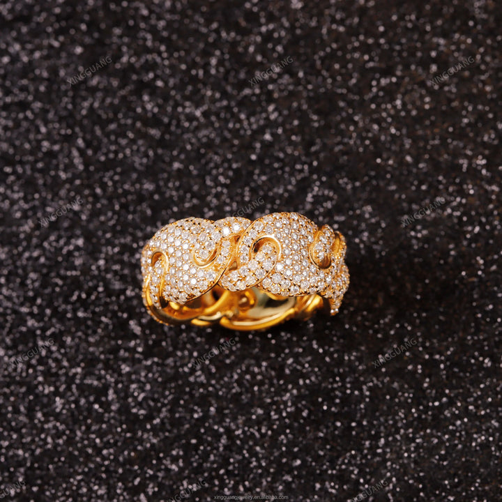 XingGuang Hot Sale Fashion Rings S925 Sterling Silver Pig Nose Rings Hip Hop Pass Diamond Test VVS Moissanite Cuban Ring