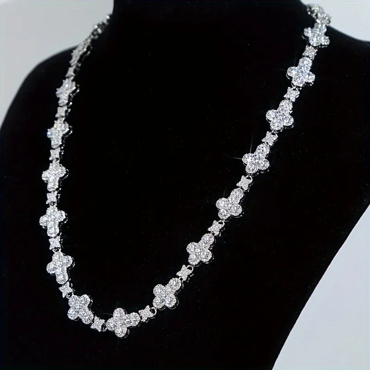 USA Cross Tennis Necklace Birthday Christmas Gift 14K White Gold Plated CZ Diamond Men Women Hypoallergenic Cubic Zirconia Chain