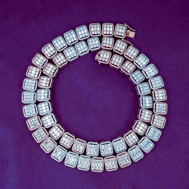 13mm Moissanite Square Men's Tennis Chain 925 Sterling Silver Hip Hop D Color Baguette Pass Diamond Tester GRA Baguette Jewelry