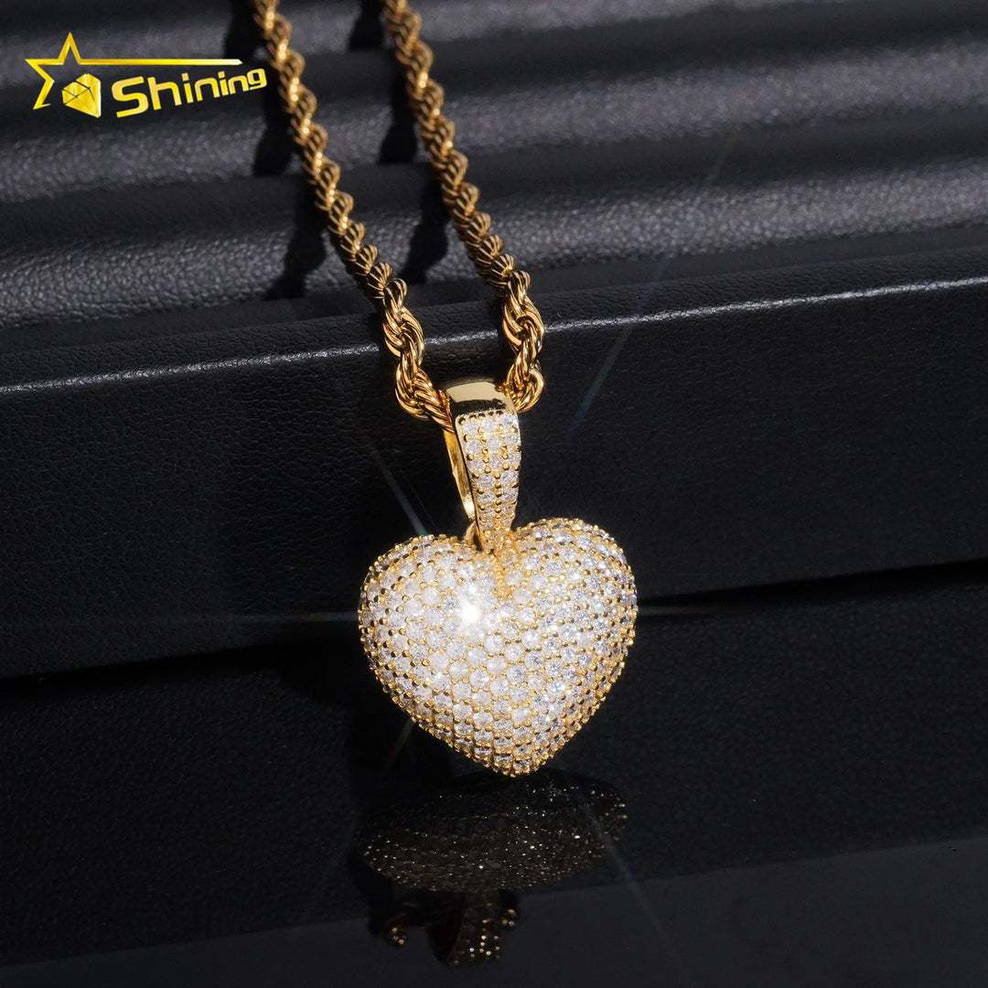 No Tarrifs USA Warehouse Stocks GRA Cert 925 Sterling Silver Hip Hop Iced Out VVS Moissanite Diamond Heart Pendant