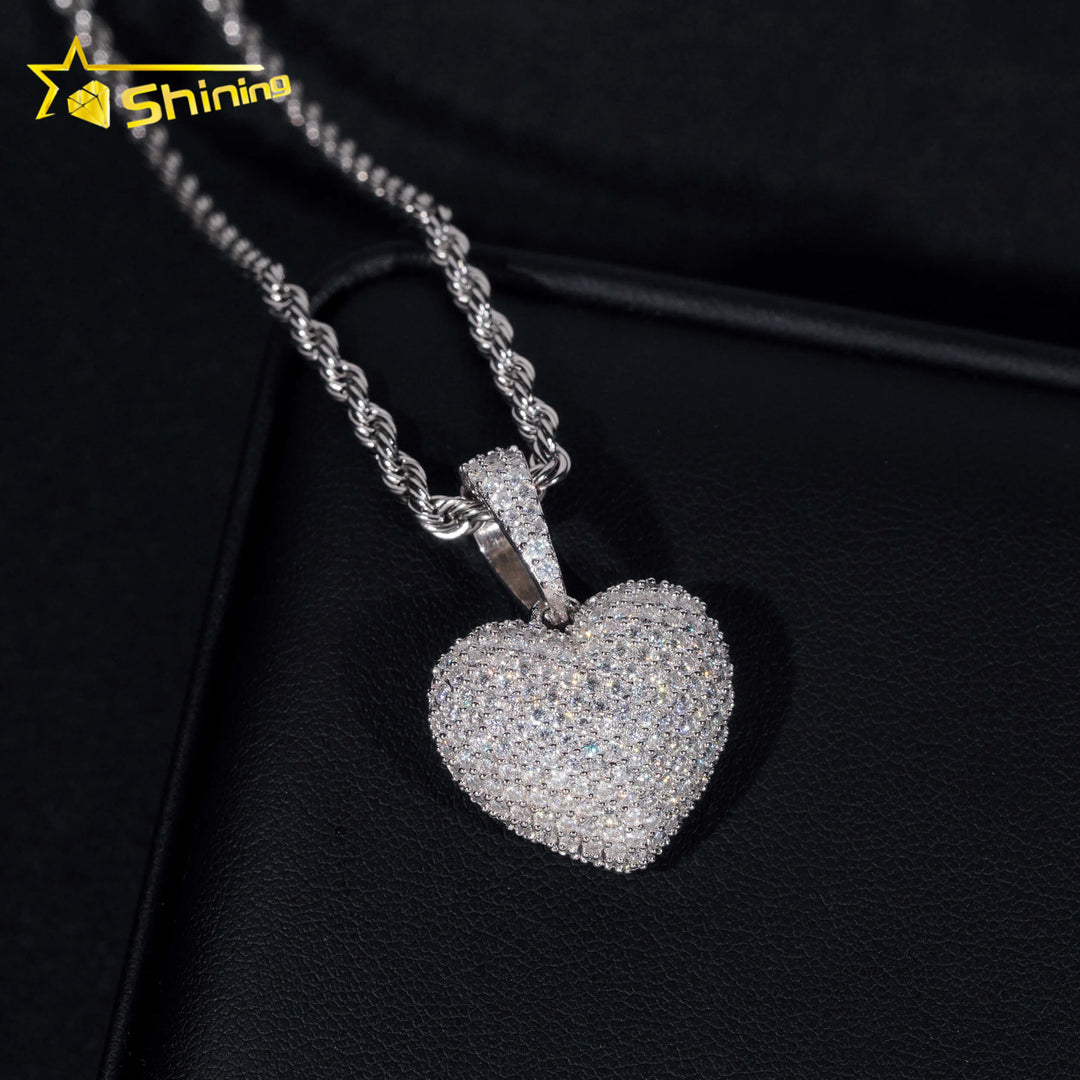 No Tarrifs USA Warehouse Stocks GRA Cert 925 Sterling Silver Hip Hop Iced Out VVS Moissanite Diamond Heart Pendant