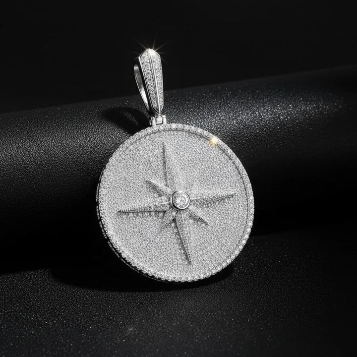 Iced Out Eight Pointed Star Compass Design  Moissanite Pendant for Necklace Men Women 925 Sterling Silver Hip Hop Style Jewelry
