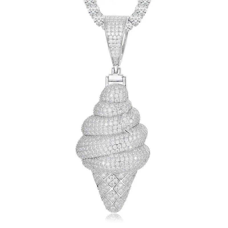 Hip Hop GRA Certified Moissanite D Color Iced Out Ice Cream Pendant Pass Diamond Tester Cone Charm for Necklace Bling Jewelry