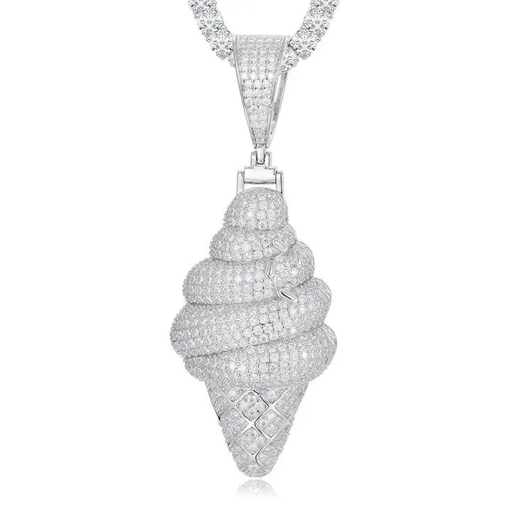 Hip Hop GRA Certified Moissanite D Color Iced Out Ice Cream Pendant Pass Diamond Tester Cone Charm for Necklace Bling Jewelry