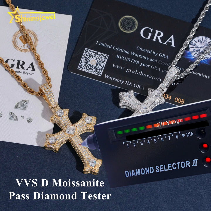 USA Warehouse Affordable Big Diamond 6mm Moissanite Cross Pendant Collection Hip Hop Iced Out Pendant Religious Jewelry