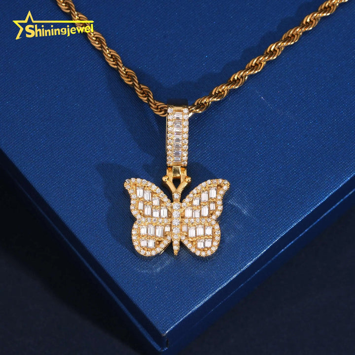 USA Warehouse Affordable Butterfly Baguette Moissanite Cross Pendant Collection Hip Hop Iced Out Pendant Gift for Girlfriend