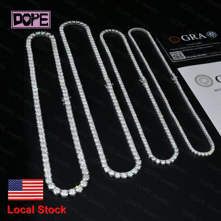 3 Days Dispatch 3mm 4mm Tennis Necklace 20in 22in 925 Silver Necklace Iced VVS Diamond Moissanite Tennis Chain