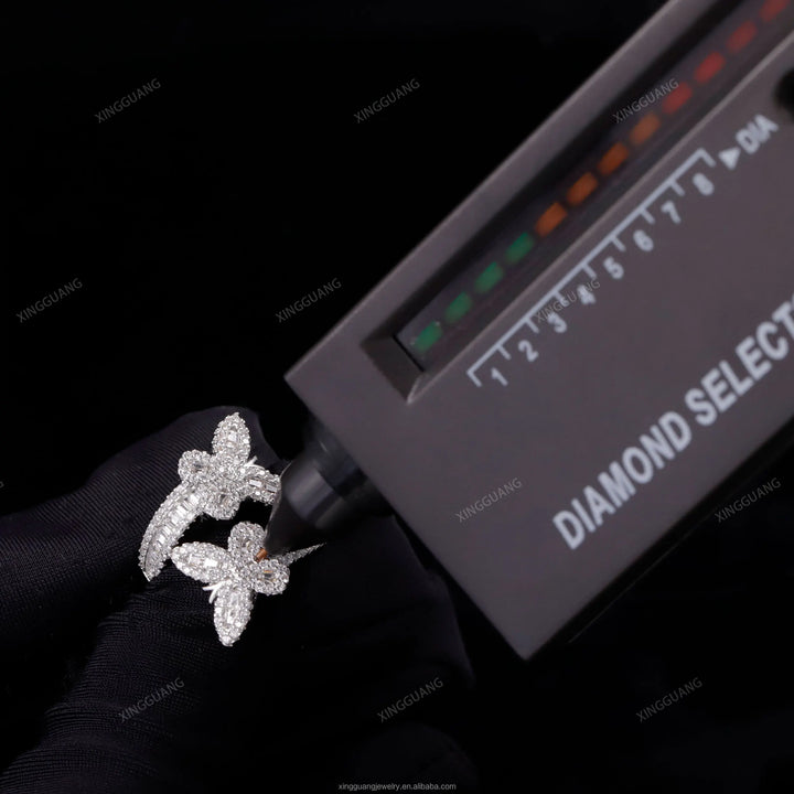 Ice Out Fashion Butterfly Moissanite Ring S925 Sterling Silver VVS Bling Diamond Ring for Men Women Shining Hip Hop Cuban Ring