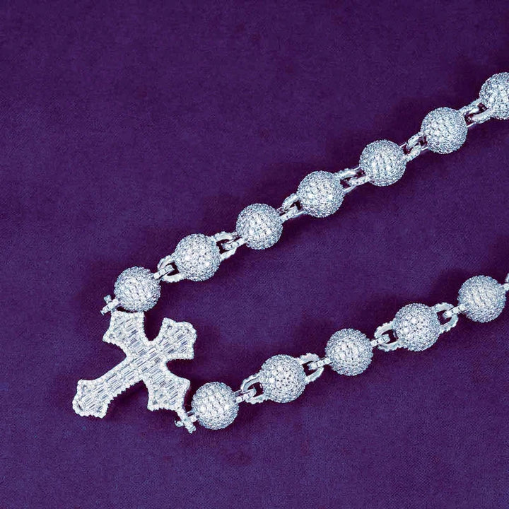 GRA D Color 10MM Men's 925 Sterling Silver Baguette Cross Beads Link Chain Iced Out Moissanite Passes Diamond Tester Necklaces