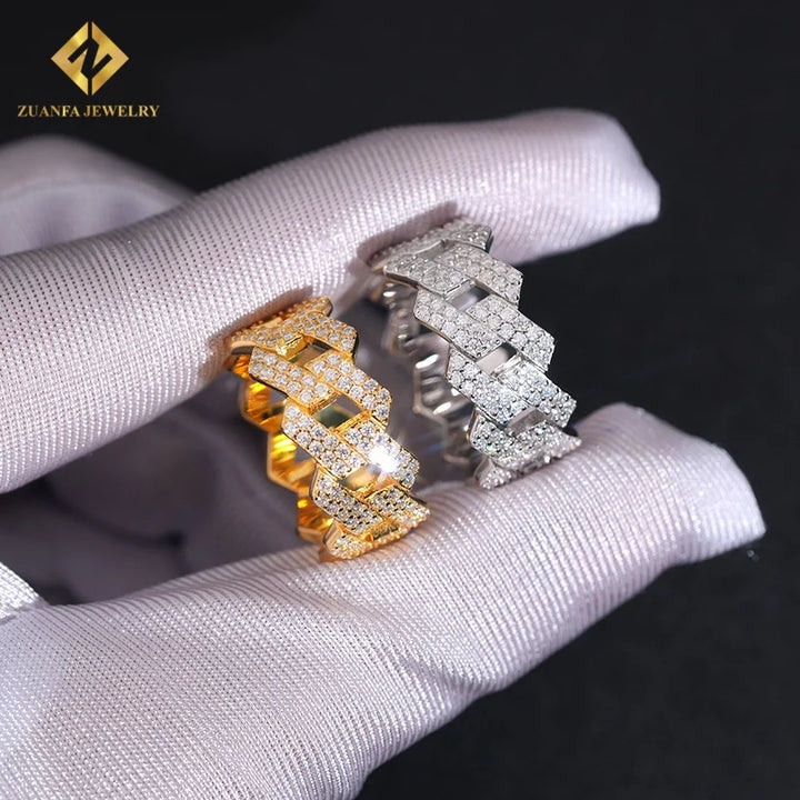 Hot Sale Fashion New Design Gold and Silver Moissanite  Ring Full Diamond GRA Certificates Pass Diamond Tester Hip Hop Style