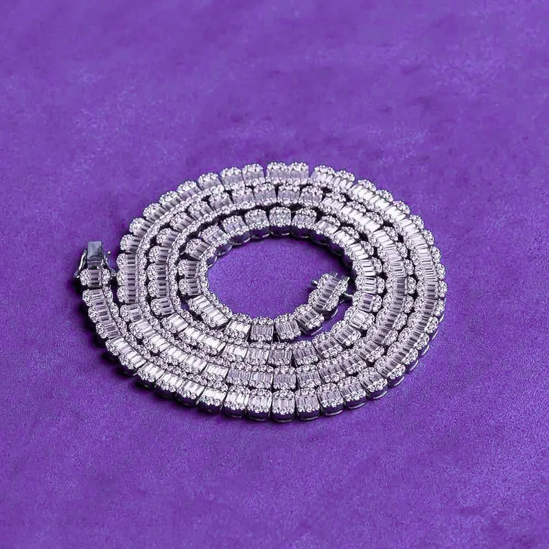 Wholesale Hip Hop Fine Jewelry 7MM 8MM VVS Moissanite Men's Baguette Tennis Chain With 925 Sterling Silver Pass Diamond Tester