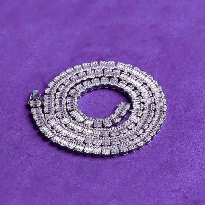 Wholesale Hip Hop Fine Jewelry 7MM 8MM VVS Moissanite Men's Baguette Tennis Chain With 925 Sterling Silver Pass Diamond Tester