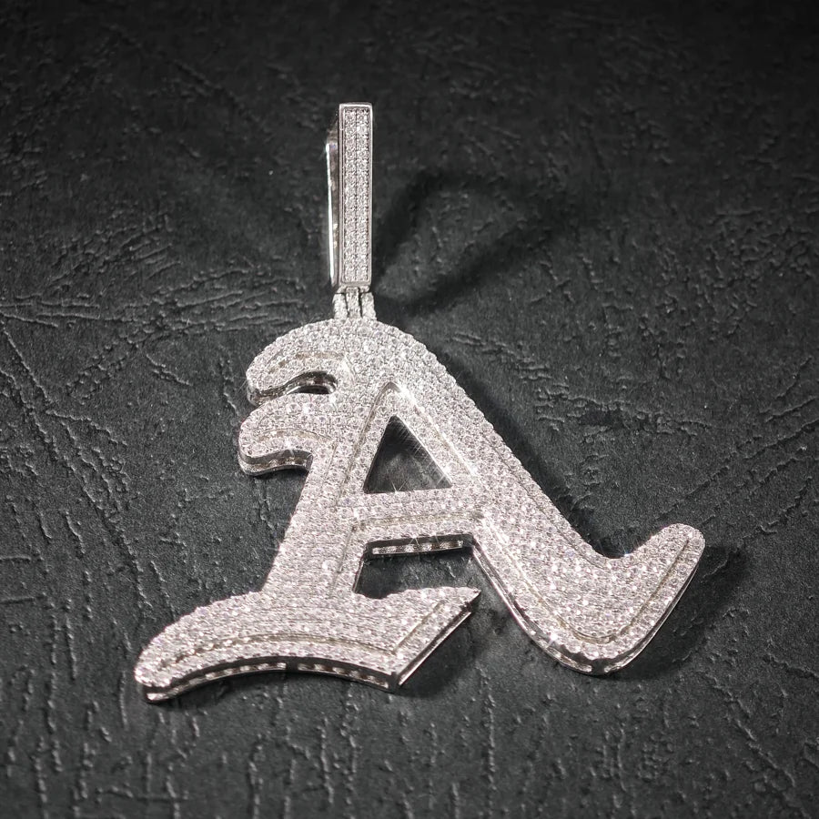 Factory Direct Hip Hop GRA Bling VVS Moissanite 925 Sterling Silver Pass Diamond Tester Cluster Letter-A Pendant for Men Party