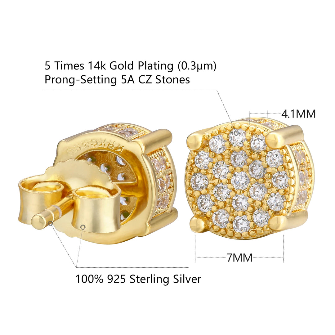 14K CZ Diamond 925 Sterling Silver Round Stud Earrings
