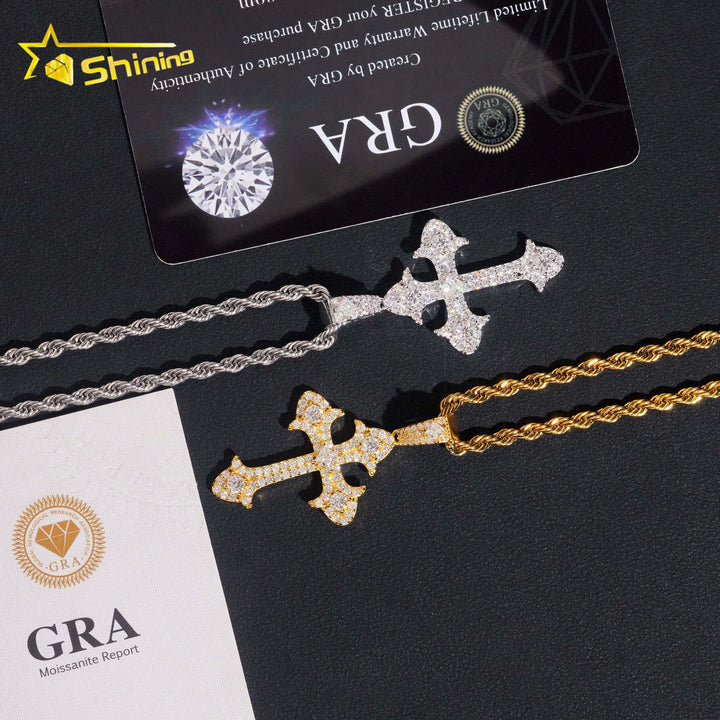 Fine Jewelry 925 Sterling Silver Gold Plated Moissanite Cross Pendant Custom Men Hip Hop Iced Out Pendant Necklace