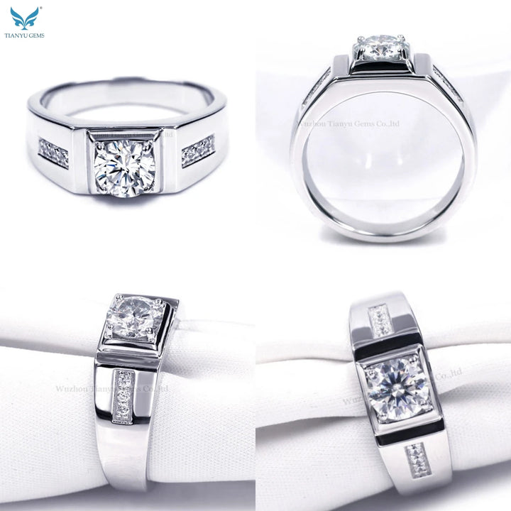 Tianyu Gems Moissanite Rings Men Jewelry Usa Warehouse 18K Gold Plated Wedding VVS Mossanite 925 Men's Silver Rings for Men