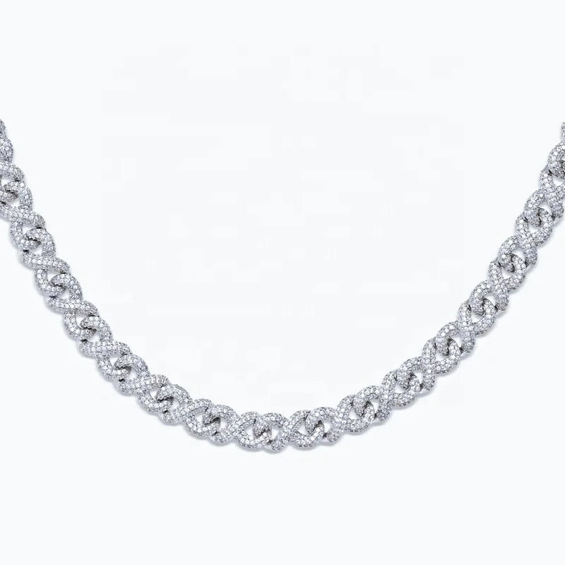 Hip Hop VVS Moissanite Men's GRA Iced Out Spiked Figaro Infinity Link Cuban Chain With 925 Sterling Silver Pass Diamond Tester