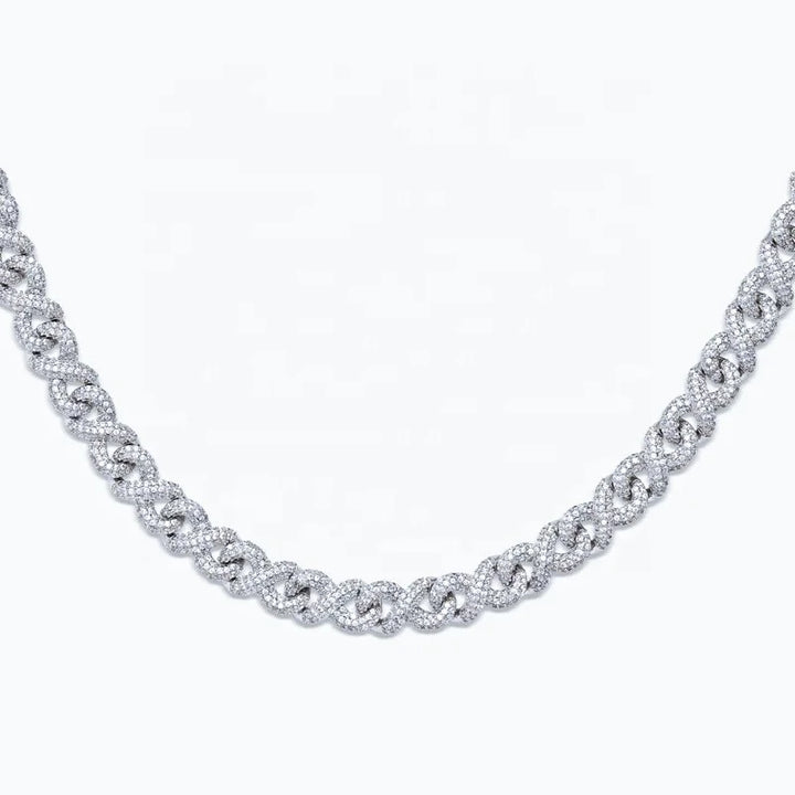 Hip Hop VVS Moissanite Men's GRA Iced Out Spiked Figaro Infinity Link Cuban Chain With 925 Sterling Silver Pass Diamond Tester