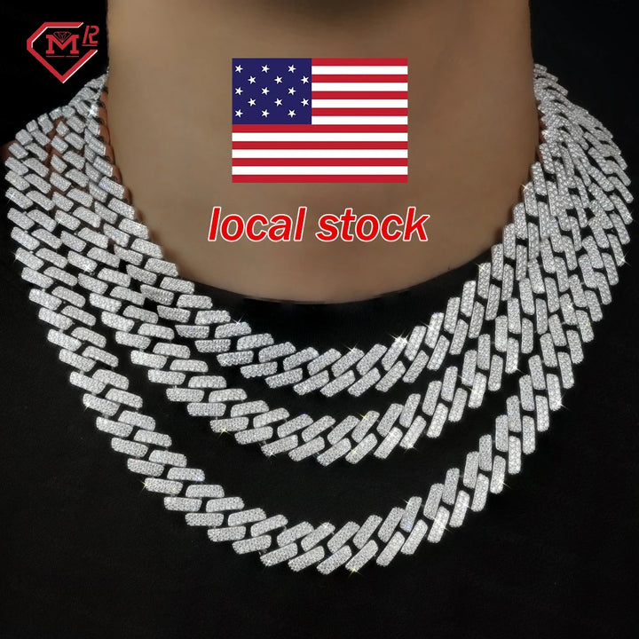 3 Days Dispatch 10mm 12mm 14mm Moissanite Cuban Link Necklace 925 Silver Moissanite Cuban Chain