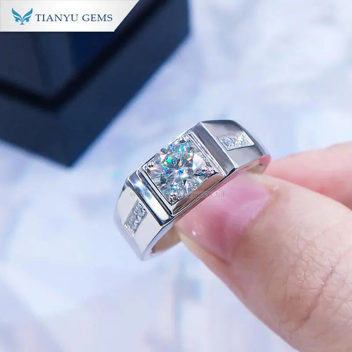 Tianyu Gems Moissanite Rings Men Jewelry Usa Warehouse 18K Gold Plated Wedding VVS Mossanite 925 Men's Silver Rings for Men