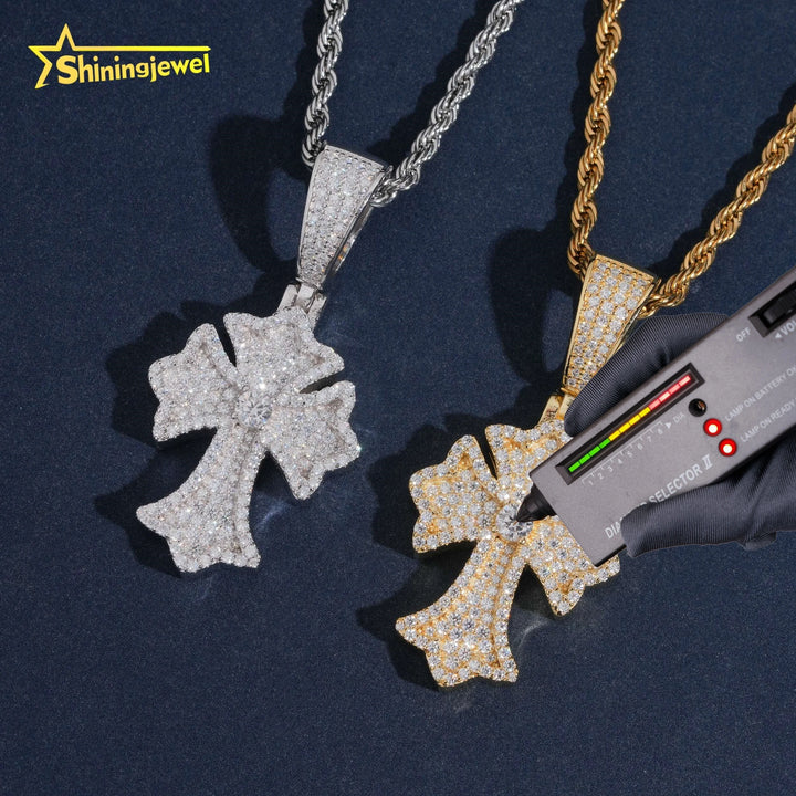 USA Local Stock Hip Hop Jewelry for Gift Cross Pendant Custom Iced Out Fashion 925 Silver VVS Moissanite Diamond Charm Pendants