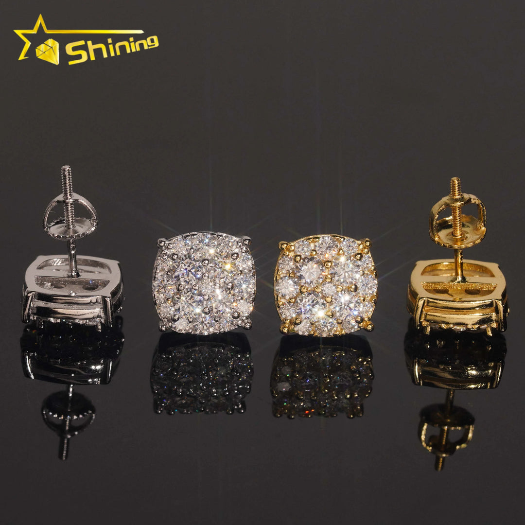 USA Warehouse Fast Shipping 10mm Iced Out Sparkling Earrings 925 Sterling Silver Moissanite Round Shape Screw Back Stud Earring